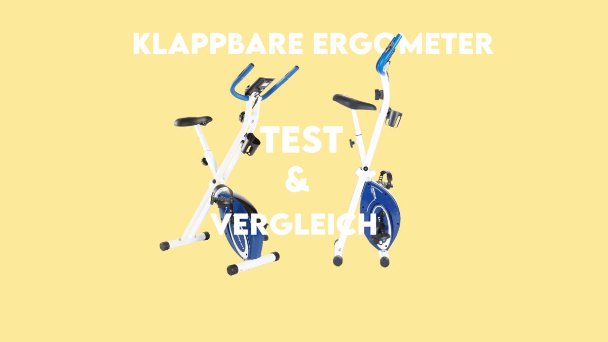 Illustration von einem klappbaren Ergometer. Einer ist im offenen Zustand, der zweite Ergometer ist im geklappten Zustand