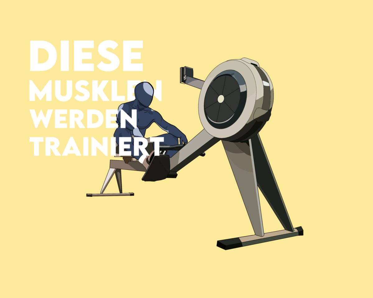 Illustration einer muskulösen Person die an einem Rudergerät trainiert