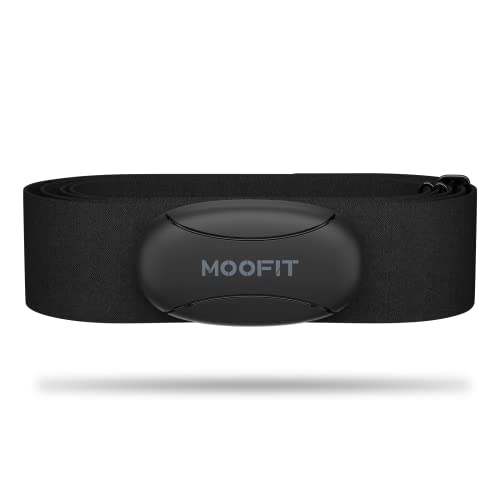 moofit HR8 Pulsmesser Brustgurt, Low Energy Echtzeit-Herzfrequenzdaten Bluetooth 5.0/ANT+, Größere Kommunikationsreichweite, IP67 Wasserdicht, Kompatibel mit iOS/Android Apps, Fitnessgeräte, Schwarz