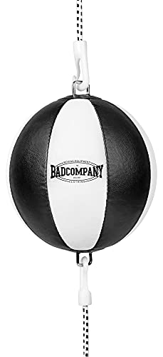 Bad Company Doppelendball aus Kunstleder inkl. elastischen Spanngurten I 25 cm Durchmesser I Boxball für das Reflex- und Boxtraining – Weiß