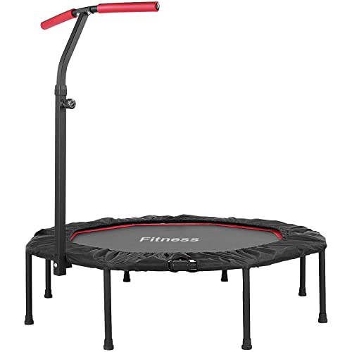 Fitness Trampolin, Klappbar, 50 Zoll 128cm, mit 5 Höhenverstellbarer Haltegriff, Leise Gummiseilfederung, Bis 150kg, für Indoor & Outdoor Jumping, Training, Rebounder