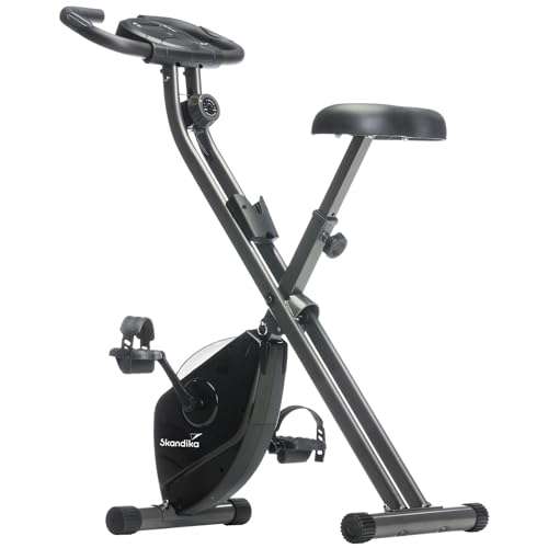 Skandika Foldaway X-1000 Fitnessbike Heimtrainer x-bike klappbar mit Handpuls-Sensoren, 8-stufiger Magnetwiderstand, LCD Display, 130 Kg max. Gewichtsbelastung (schwarz)