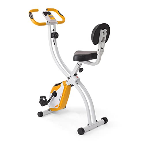 Ultrasport F-Bike 200B, Fahrradtrainer, faltbarer Heimtrainer, mit Rückenlehne, LCD Trainingscomputer, maximales Benutzergewicht 110 kg, Herzfrequenzmessung, 8 Widerstandsstufen, Orange/Weiß