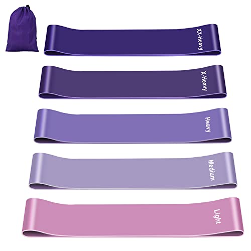 Fokky Fitnessbänder [5er Set], 100% Naturlatex Fitnessband mit Übungsanleitung auf Deutsch & Tragebeutel Resistance Bands Widerstandsbänder Gymnastikband für Muskelaufbau Pilates Yoga