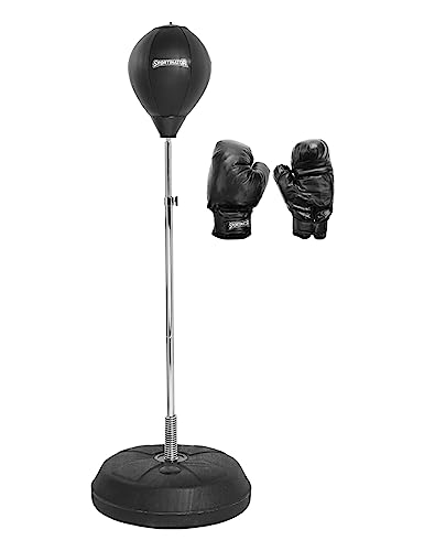 SPORTINATOR Punchingball Boxstand Standbox-Trainer 3er-Set inkl. Boxbirne & Boxhandschuhen höhenverstellbar 125 cm bis 150 cm. Trainiert Reflexe und Geschwindigkeit (Schwarz)