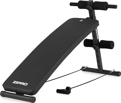 Zipro Sit Up Bank Slant, Fitnessbank mit 5-Fach verstellbaren Rückenlehne, Trainingsbank mit 2 Seilen, Belastung 200kg, Winkelverstellung 20-30 Grad