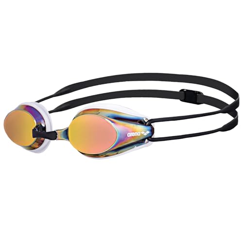 arena Tracks Mirror Anti-Fog Wettkampf Schwimmbrille Unisex für Erwachsene, Schwimmbrille mit verspiegelten Gläsern, UV-Schutz, 4 Austauschbare Nasenstege, Silikon Dichtungen