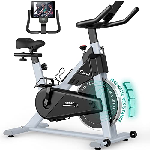 PASYOU Heimtrainer Fahrrad mit Magnetischer Widerstand, Fitnessbike Riemenantrieb, LCD Monitor mit RPM, IPad-Halterung Hometrainer 150 kg Belastbar