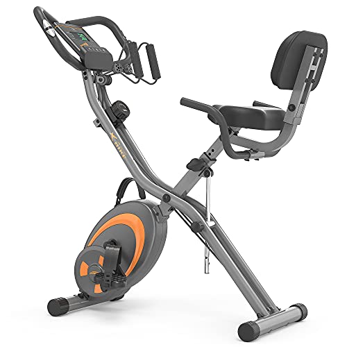 leikefitness Fahrradtrainer, Klappbar Heimtrainer Fitnessfahrrad, Multifunktionale Ergometer Fitnessgerät Sportgerät Zuhause mit 12-Stufiger Widerstand, Pulsmesser, Zugbänder, für Cardio