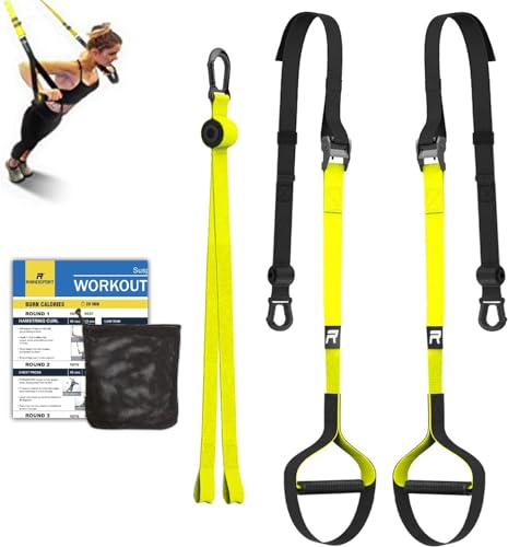 RHINOSPORT Schlingentrainer Sling Trainer Ganzkörpertraining, Schlingentrainer für zuhause, Krafttraining & Home Workout, Bodyweight Resistance Fitness Home Gym Equipment Indoor Outdoor (Gelb)