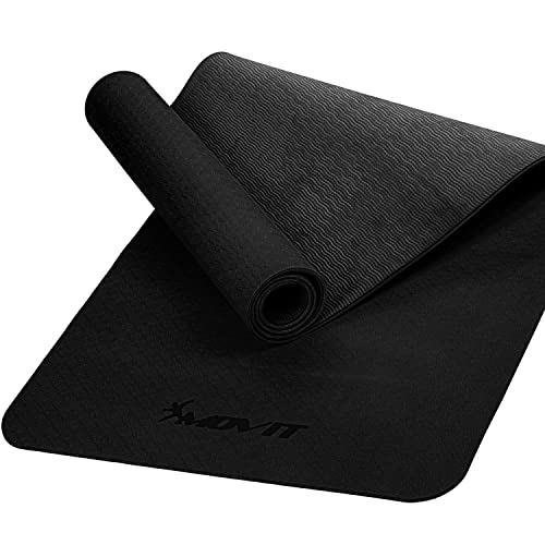 MOVIT Gymnastikmatte, Yogamatte, hautfreundlich und rutschfest, 190 x 60cm, Stärke 0,6cm, Schwarz