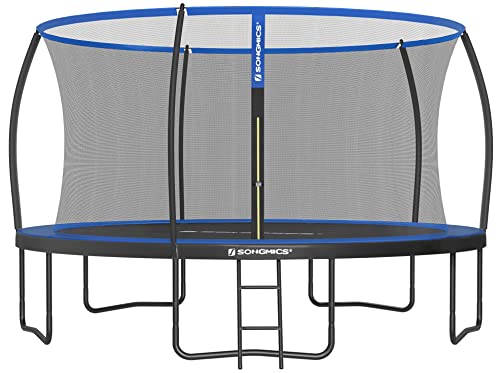 SONGMICS Trampolin Ø 305 cm, Gartentrampolin für Kinder mit Sicherheitsnetz, 180 cm hohe Gebogene Stangen, Randabdeckung, Leiter, Stahlrahmen, TÜV Rheinland GS-Zertifikat, schwarz-blau STR10BK