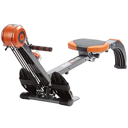 Skandika Rudergerät Poseidon | 2 in 1 Multi Gym, klappbar, Polyfiber Zugsystem mit 3 Widerstandslevel, Inkl.3 Trainingsgriffe, bis 110 kg, LCD-Display, Fitnessgerät |Rudermaschine für Zuhause (orange)