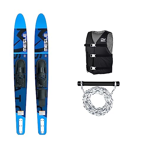 Mesle Wasser-Ski Set Strato 170 cm mit Weste Promo + Leine Set, Anfänger und Fortgeschrittene Combo-Ski Ausrüstung für Jugendliche und Erwachsene, Farben: blau, Lime, rot