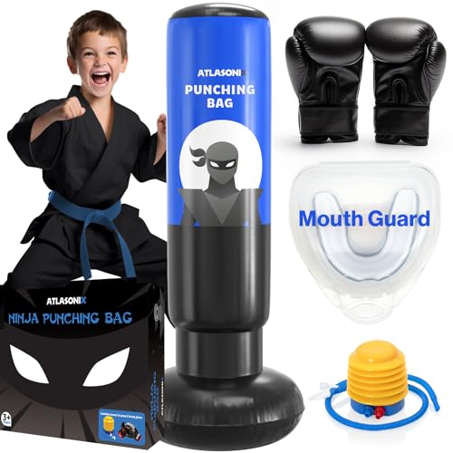 Boxsack für Kinder, aufblasbarer Kinder-Boxsack für Kinder von 5–10 Jahren, Boxsack für Teenager, Bop-Bag, Geschenke für Jungen, Karate, Kickboxen, Taekwondo-Ninja-Spielzeug
