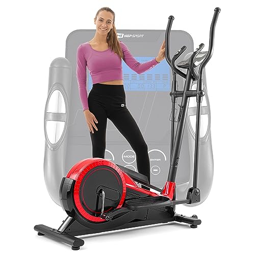 Hop-Sport Elliptical Crosstrainer für Zuhause HS-050C - Ellipsentrainer Ergometer mit 12 Trainingsprogrammen und HRC-Modus - belastbar bis 150kg Rot