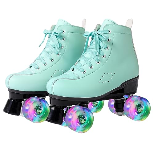 Rollschuhe für Kinder und Erwachsene, Klassische Rollschuhe für Frauen und Mädchen mit 8 Glänzend Rädern, ABEC-7 Kugellager komfortable PU Leder Roller-Skates, für innen und aussen