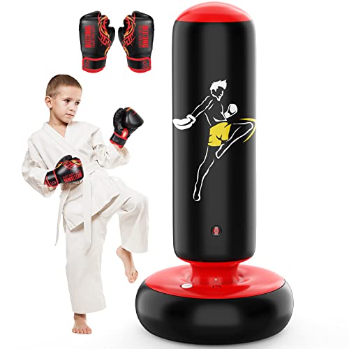 QPAU Boxsack für Kinder, hoher 168 cm, Geschenke für Jungen und Mädchen im Alter von 5–12 Jahren zum Üben von Karate, Taekwondo, MMA und zur Linderung von Pent-Up-Energie bei Kindern