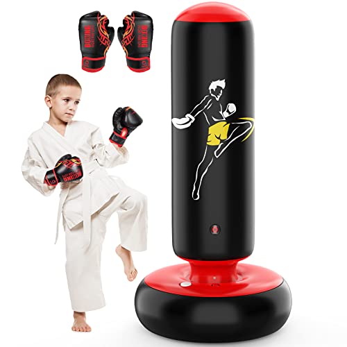 QPAU Boxsack für Kinder, hoher 168 cm, Geschenke für Jungen und Mädchen im Alter von 5–12 Jahren zum Üben von Karate, Taekwondo, MMA und zur Linderung von Pent-Up-Energie bei Kindern