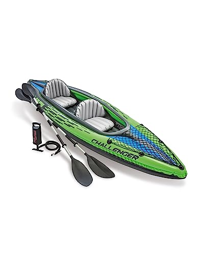 Intex K2 Challenger Kayak 2 Person Inflatable Canoe with Aluminum Oars and Hand Pump