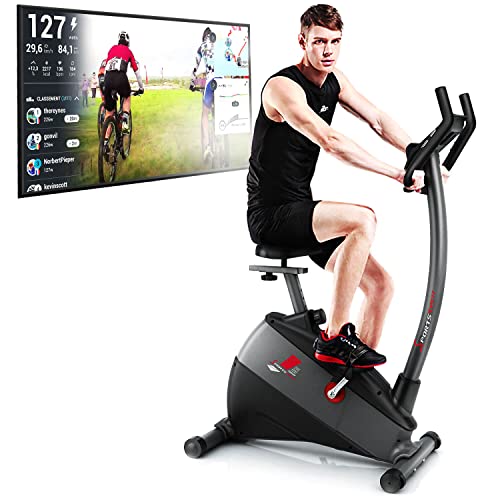 Ergometer SPORTSTECH ESX500 mit Smartphone App Steuerung + Google Street View Lauf + 5,5 Zoll Display, 12KG Schwungmasse,Pulsgurt kompatibel – Fitness Bike Heimtrainer mit flüsterleisem Riemenantrieb