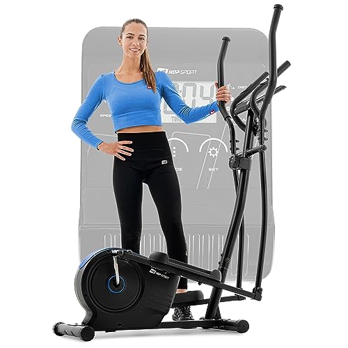 Hop-Sport HS-2050C Ellipsen Crosstrainer für Zuhause mit LCD-Display und Pulsmessung – sehr leiser Ellipsentrainer mit Magnet-Bremssystem und ergonomischen Handgriffen blau