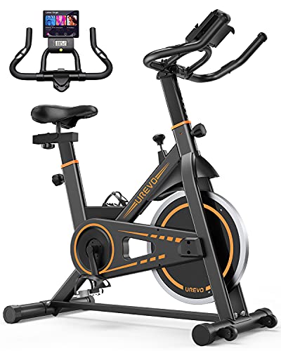 Heimtrainer Fahrrad, UREVO 10kg Schwungrad Spinning Bike Indoor mit 120 kg Gewichtskapazität, einstellbarem Widerstand und LCD-Monitor für Heimtraining