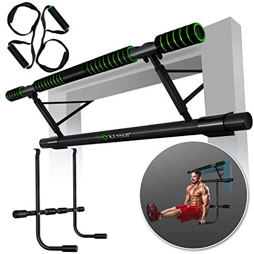 KESSER® 4in1 Premium Klimmzugstange inkl. DIP-Station & Power Ropes, klappbare Türreck, sichere Türrahmen einhängen, Montage zu Hause ohne Schrauben, Pull Up Bar für Crossfit, Grün