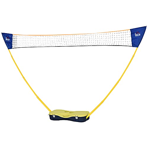 HOMCOM Badminton Netz mit Stand, Badminton-Netzständer, tragbarer Netzständer, Badmintonnetz mit 4 Badminton-Schlägern, Outdoor-Sport, Gelb+Blau, 286 x 33 x 157 cm