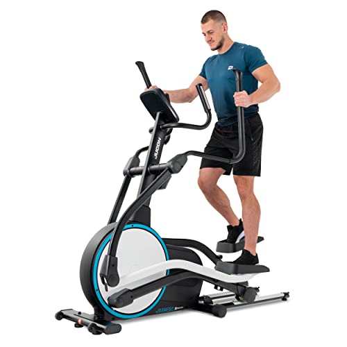 Hop-Sport HS-250CF Jucon Crosstrainer für zuhause bis 150kg + Unterlegmatte – klappbarer Ellipsentrainer mit App Steuerung, 12 Programmen, 24 Schwungmasse – gelenkschonendes Ganzkörpertraining