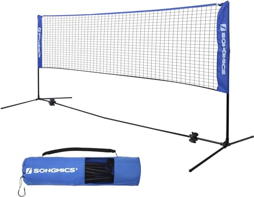 SONGMICS Badmintonnetz, Tennisnetz, 300cm/400cm/500cm, höhenverstellbar, Set bestehend aus Netz, stabilem Eisen-Gestell und Transporttasche