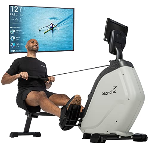 Skandika Rudergerät Munin | Rudergerät für zuhause, klappbar, 16-stufiger Magnetwiderstand, 8 kg Schwungmassensystem, Kinomap App kompatibel | Fitnessgerät (Carbon/grau)