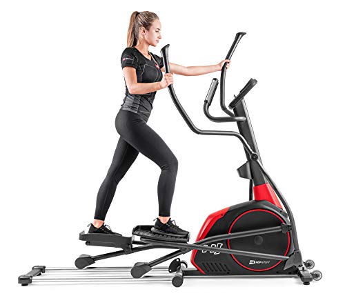 Hop-Sport Crosstrainer HS-095CF mit Unterlegmatte - Ellipsentrainer 30kg Schwungmasse - Ellipsen Crosstrainer max. Benutzergewicht 135kg - Crosswalker schwarz