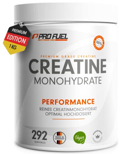 Creatin Monohydrat Pulver 1kg / 1000g reines Kreatin Monohydrat in mikronisierter Qualität - optimal hochdosiert - ohne Zusätze, 100% vegan - Vorrat für 292 Tage