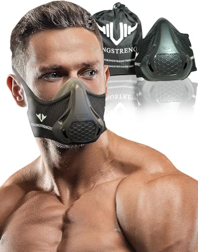Vikingstrength Workout-Maske mit 24 Stufen für Laufen, Radfahren, MMA Ausdauer, mit verstellbarem Widerstand, Höhen-Training + V-Kraft-Workout-App
