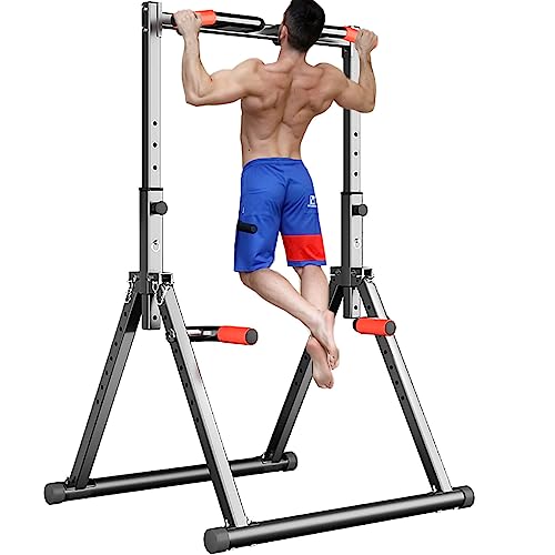 DOBESTS Faltbar Power Tower Dip Station Klimmzugstange Freistehend Höhenverstellbar Multifunktional Fitness Trainingsgerät für Klimmzugstange Liegestütze Abdominal,Dreiecksstruktur, Stabiler