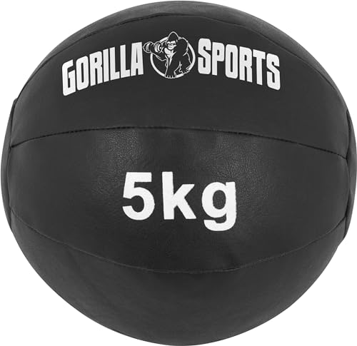 GORILLA SPORTS® Medizinball - 1kg, 2kg, 3kg, 4kg, 5kg, 6kg, 7kg, 8kg, 9kg, 10kg Gewichte, Einzeln/Set, 29cm, aus Leder, Schwarz - Trainingsball, Fitnessball, Gewichtsball, Slam Ball