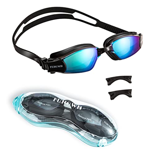 FUNOWN Polarisierte Schwimmbrille, Erwachsene, Teenager, Antibeschlag UV-Schutz, wasserdicht, klare Sicht, einfach einzustellen mit weichen Nasenstegen für Damen und Herren.