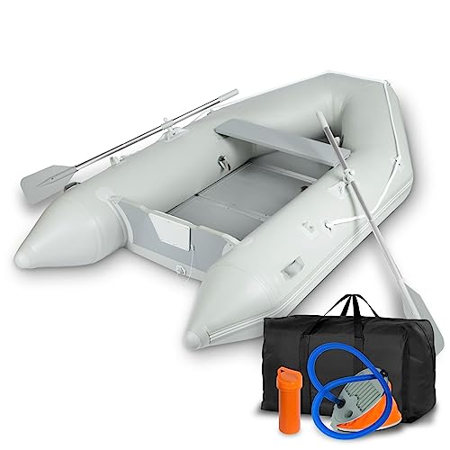 EBERTH Schlauchboot Angelboot Paddelboot aus robustem PVC für Außenborder 3 Personen + 1 Kind, 2,70m x 1,50m Boot mit Sitzbank, 2X Paddel, Holzboden, Reparaturset, Pumpe, Tragetasche, bis 485 kg