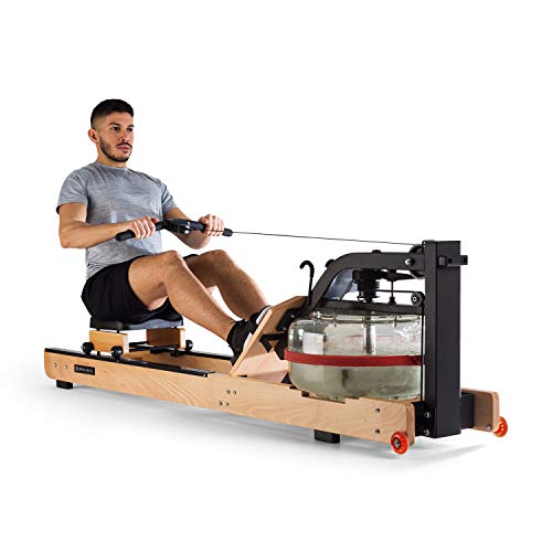 Capital Sports Stoksman 2.0 Rudergerät für Zuhause, Echtholz Rudergerät Wasser, Wasserrudergerät mit LCD-Display, 120cm Lange Doppel-Gleitbahn, Wasserwiderstand