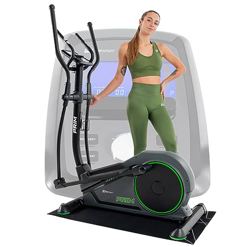 Hop-Sport HS-120C Prim Crosstrainer für zuhause + Unterlegmatte - Ellipsentrainer App kompatibel, 12 Programme, 32 stufiger Magnetwiderstand, Höhenverstellung