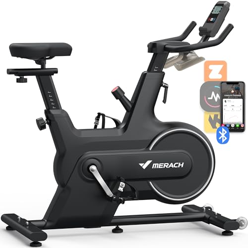 MERACH Indoor Cycling Bike, Heimtrainer für Zuhause mit magnetischem Widerstand, Bluetooth-Ergometer mit Bluetooth-Verbindung, Komfort-Sitzkissen, 130KG Belastbar