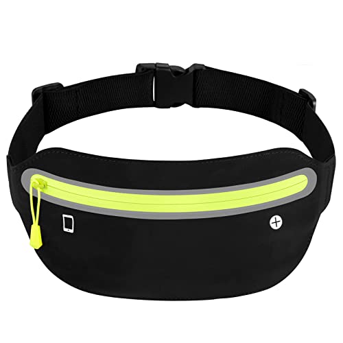 JIMKAN Laufgürtel für Handy, Wasserdichte Lauf Hüfttasche mit Verstellbarem Gummiband, Bauchtasche Ultraleichte Gürteltasche Großer Kapazität mit Kopfhöreranschluss für Sport 17,8cm(7 inches), Schwarz