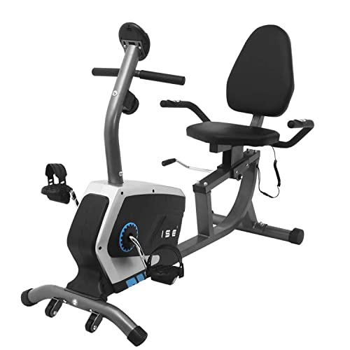 ISE Ergometer Liege- Heimtrainer mit Magnetbremse, Pulssensoren und LCD-Display, 8 Widerstandsstufen, Sitzergometer mit Rückenlehne für Zuhause, SY-6801