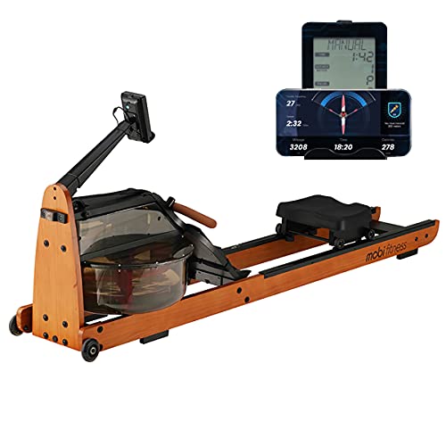 MOBI FITNESS Rudergerät Hölzerne Rudermaschine mit LCD-Display Ganzkörpertraining Benutzer bis 198 cm/120 kg Rower Fitnessgeräte Geräuscharm für zu Hause und Heimtraining