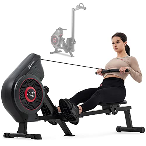 Hop-Sport HS-065AR Luft-Rudergerät für zuhause - Rudermaschine klappbar, mit Luft- & Magnetwiderstand, LCD-Display, 8 Stufen – max. Nutzergewicht 135kg