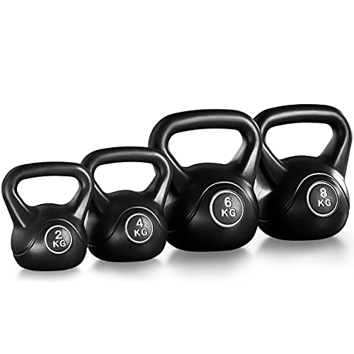 Yaheetech Kettlebell 20 kg Set Kugelhantel Schwunghantel 2 kg / 4 kg / 6 kg / 8 kg Kugelgewicht, für Fitness Kraftraining, schwarz