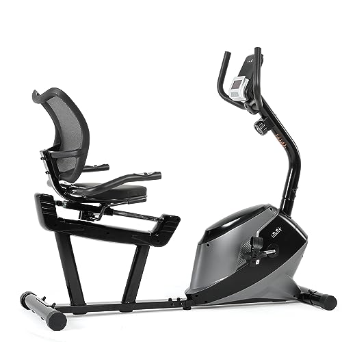 ISE Liegeergometer Heimtrainer für Zuhause mit Magnetbremse, Ergometer Heimtrainer mit Rückenlehne, Pulssensoren und LCD-Display, 8 Widerstandsstufen, SY-6825