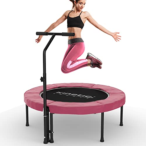 KINETIC SPORTS Fitness Trampolin Indoor Ø 102 cm | Testbild Top Marke Garten | extra leise und gelenkschonend | inkl. Gummiseilfederung | 4-Fach höhenverstellbarer Haltegriff | Max. belastbar 120 kg