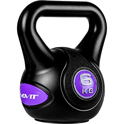 MOVIT Kettlebell STYLISH BLACK, Kugelhantel mit bodenschonender Kunststoffhülle, 2 kg bis 20 kg, schadstoffgeprüft, 6 kg violett